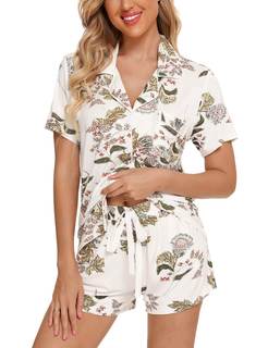 Samring Womens Pajamas Set Short Sleeve Button Down Sleepwear 2 Piece Pjs | Lounge…
