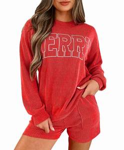 Opemiby Womens 2 Piece Pajama Sets Ribbed… — Large / Christmas-2-red