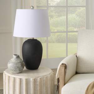 Nourison Home 23" Vintage Gray Ceramic Table… — 1 Lamp - Drum Shade / Vintage Black