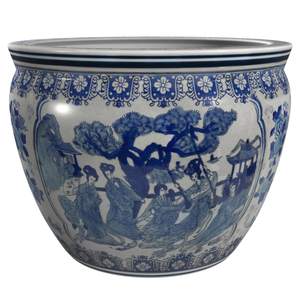 Red Lantern 12" Ladies Blue & White Porcelain Fishbowl Planter or…