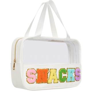 Snacks Bag Clear Chenille Varsity Letter Zipper Pouch Travel Makeup Bag…