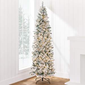 Best Choice Products Flocked Pencil Christmas Tree, Pre-Lit Slim…