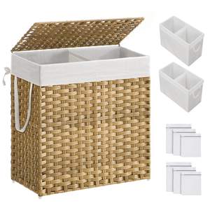 SONGMICS Laundry Hamper with Lid, 110L Wicker Laundry Basket | 6 Mesh Bags, 2…