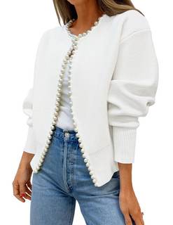 ZESICA Women's Pearls Trim Open Front Cardigan Sweater | 2026 Fall…