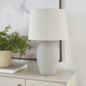 Nourison Home 23" Vintage Gray Ceramic Table… — 1 Lamp - Drum Shade / Vintage Grey