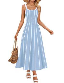 ZESICA Womens Summer Sleeveless Striped Vacation Midi Dress | A-Line…